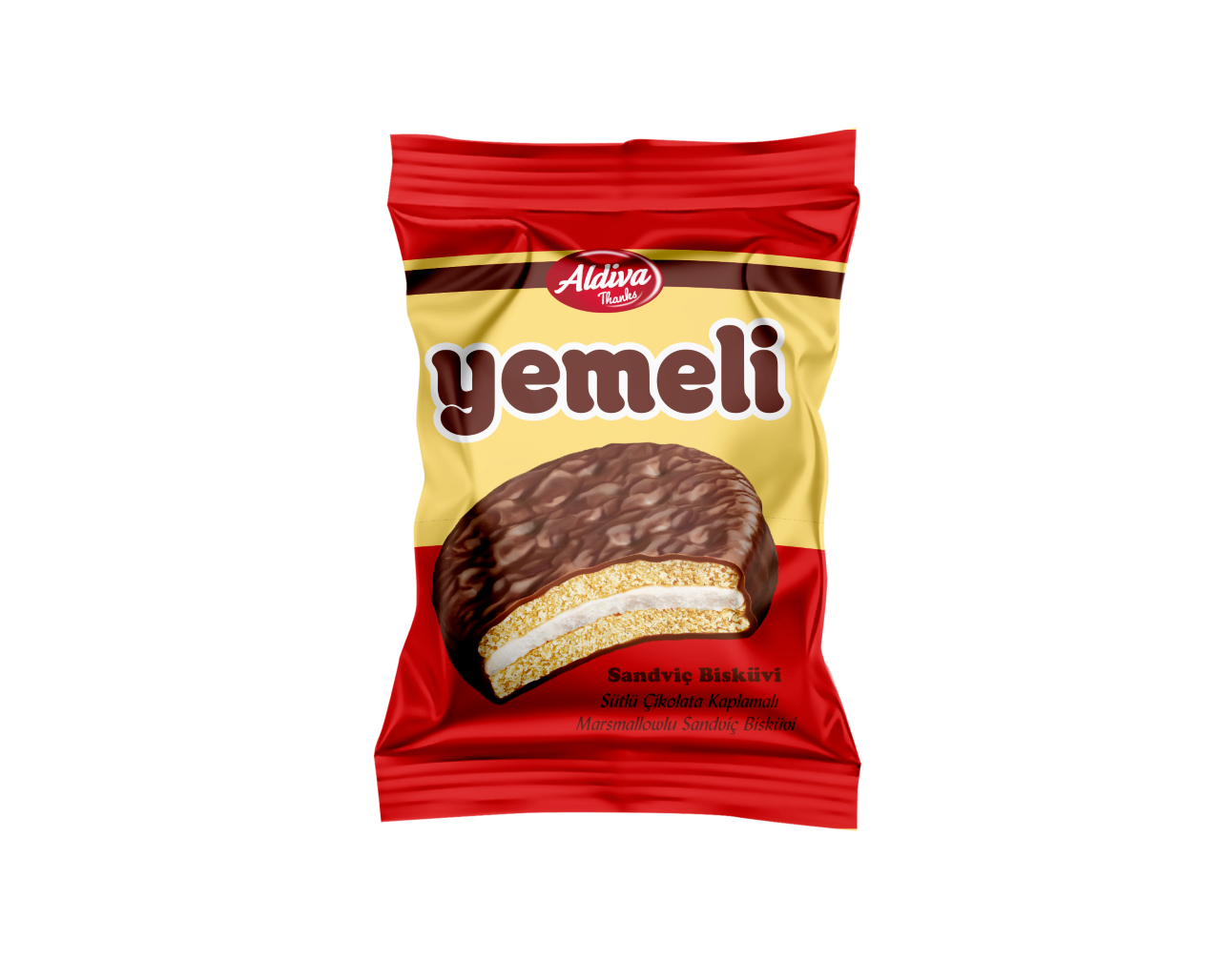 YEMELİ Sütlü Çikolata Kaplamalı Marshmallow Sandviç Bisküvi